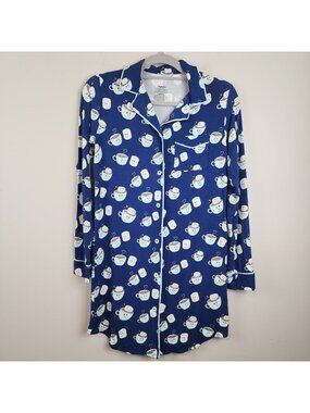 MeUndies women sz XS sleep shirt loungewear PJ top Marshmallow Coffee Blue